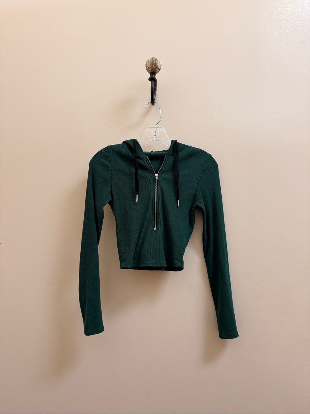 Fashion Nova Dark Green Cropped Half-Zip Hoodie